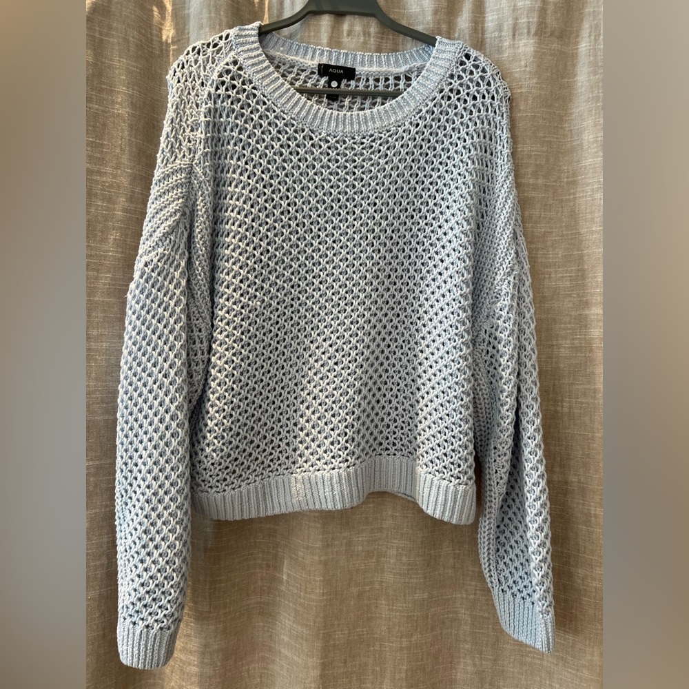 Aqua Women's Soft Blue Mesh Sweater